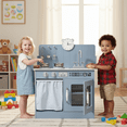 thumbnail image 2 of TLSUNNY Kids Kitchen Playset, Wooden Toy Kitchen with Hooks, Shelves, Knobs, Sink, Oven & 5pcs Cookware for Ages 3+, 2 of 9