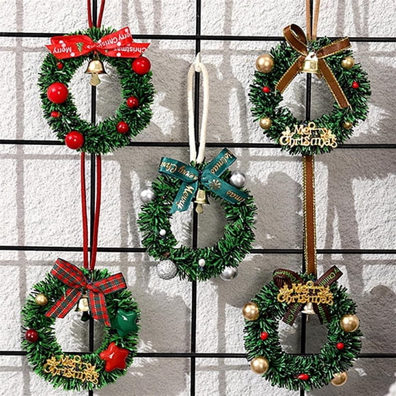 12 Pcs 12in Mini Christmas Wreaths for Kitchen Cabinets with Red Bows & Bells – Indoor/Outdoor Holiday Wreaths for Windows, Doors, Stairs, Chairs & Xmas Decor