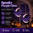 thumbnail image 4 of 2 Pack Halloween Bat Moon Lights, Battery Operated Purple LED Hanging Decorations, Light Up Window Wall Decor for Indoor Covered Porch, 4 of 8