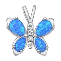 Sterling Silver Blue Simulated Opal Butterfly Pendant Charm Jewelry Female Unisex