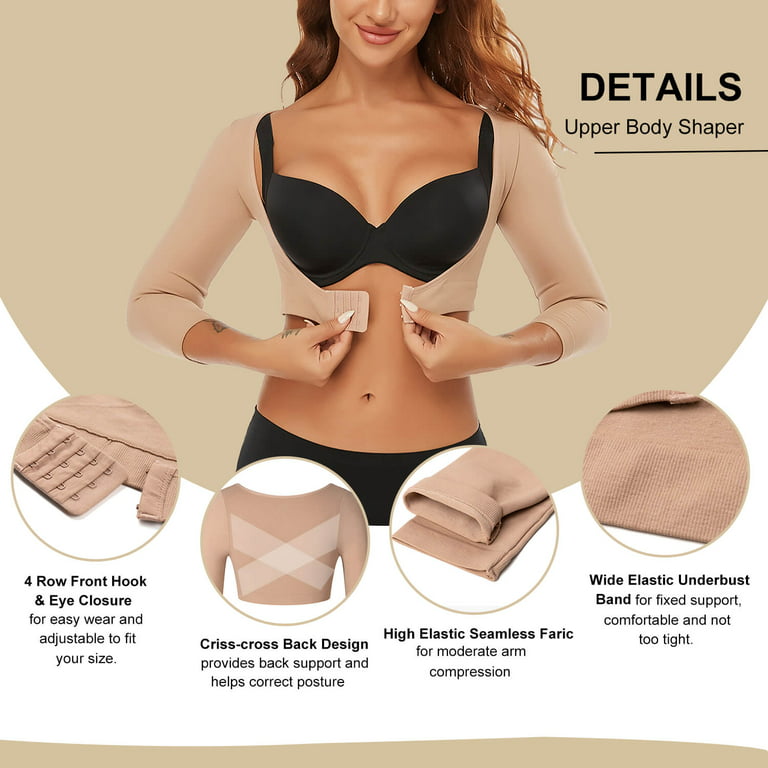 Women Upper Arm Shaper Body Compression Sleeves Post Surgical Slimmer  Humpback Posture Corrector Tops Shapewear (Black 3X-Large)