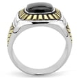 thumbnail image 3 of Anillo Color Plata Para Hombres de Acero Inoxidable Con Ojas Doradas y Onyx, 3 of 4