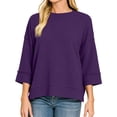 thumbnail image 6 of cocolona 3/4 Sleeve Sweatshirts for Women Loose Fit Crew Neck Casual Solid Color Fall Pullover Tops, 6 of 7
