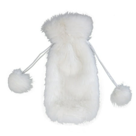 

White Plush Christmas Wine Bottle Cover Xmas Decor Wine Bottle Bags with Drawstrings Reusable Wine Bottle for Protection