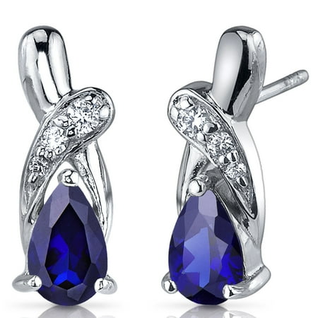 0.8 Ct Pear Shape Peora 2.00 Ct Pear Shape Blue Sapphire CZ Accent Sterling Silver Drop Earrings Rhodium Finish ()