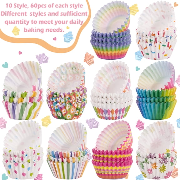 2ooya 600Count Rainbow Cupcake Liners, Disposable Baking Cups with Tray for Birthday Party