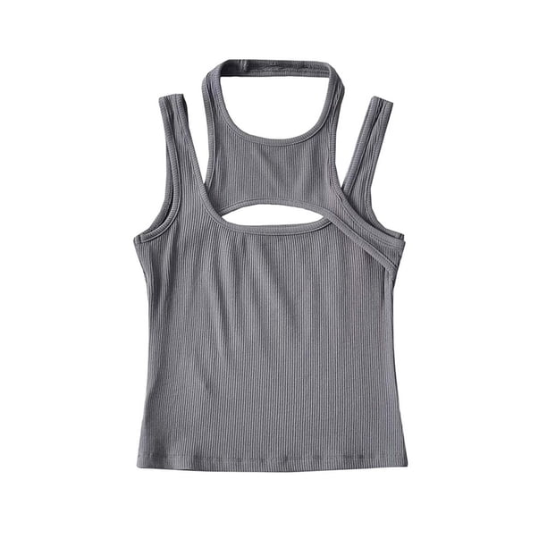 Gibobby Mujer con hombros descubiertos, Halter, ajustado, ajustado, Sexy por dentro con parte de atrás(Gris,CH)