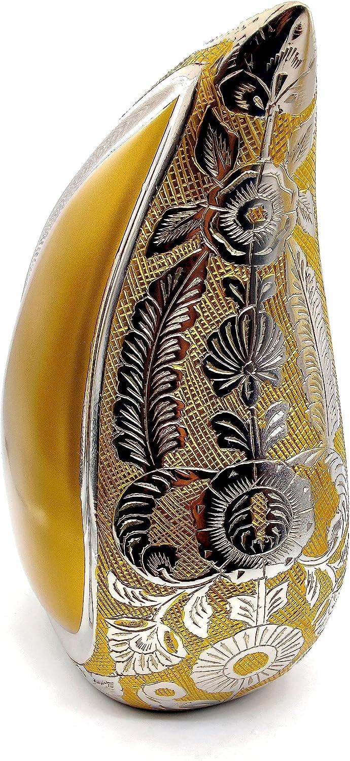 5MOONSUN5's Handcrafted TEARDROP Cremation Urn with hand engraved - Memorial URN for Human Ashes, Adult URN for Funeral, Burial, Columbarium or Home, Adult 200 Cubic Inches with Velvet Bag Gold