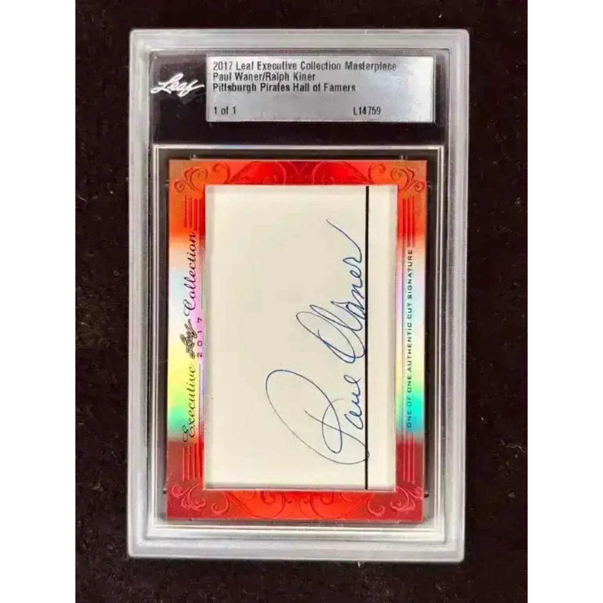 Paul Waner Ralph Kiner 2017 Leaf Masterpiece Cut Signature certified signed card 1/1 PSA/DNA Pirates
