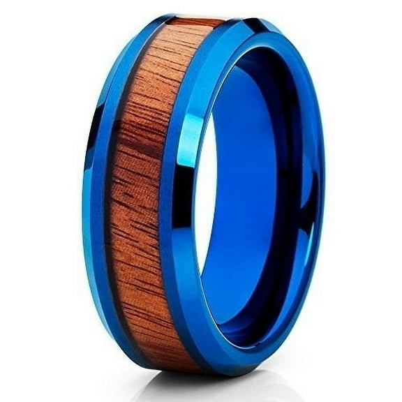 Silly Kings Jewelry Blue Tungsten Ring Koa Wood Inlay 8mm Blue Tungsten Ring Tungsten Carbide Ring (10)