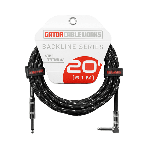 Gator 20' Backline Braided Instrument Cable, Black/Gray Straight to Angle