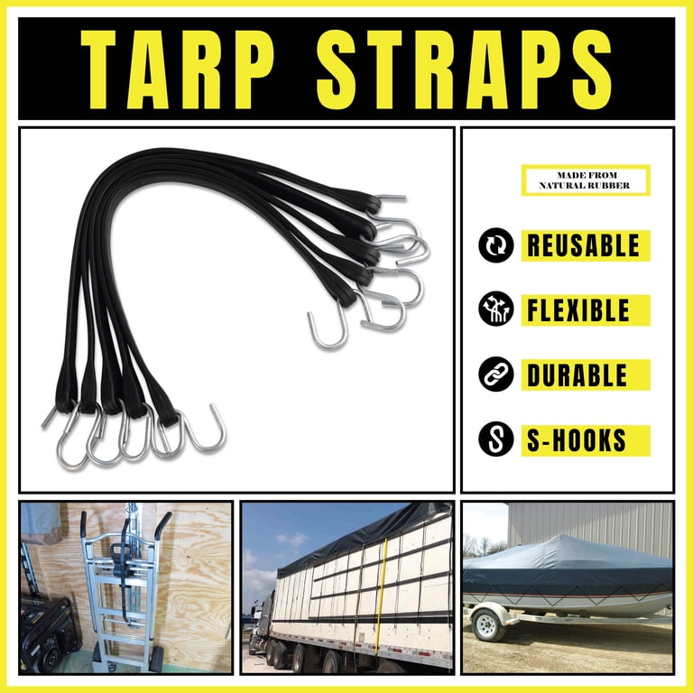 10-Pack Heavy Duty Bungee Cords - 15" Natural Rubber, With Crimped S-Hooks, Tarp Straps 9 thumbnail image
