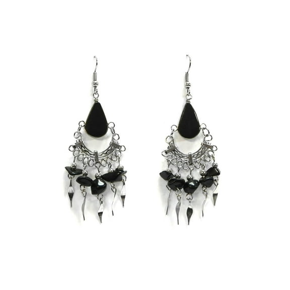 Teardrop Stone Cabochon Chip Stone Metal Dangle Earrings - Womens Fashion Handmade Jewelry Boho Accessories