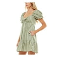 thumbnail image 3 of SPEECHLESS Womens Green Smocked Pocketed Tie Detail Peplum Hem Striped Pouf Sleeve Sweetheart Neckline Short Baby Doll Dress S, 3 of 4