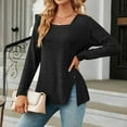 thumbnail image 2 of FAIWAD Women's Long Sleeve Tops Trendy Solid Color Button Split Hem Square Neck Pullover Casual Trending T-Shirts, 2 of 6