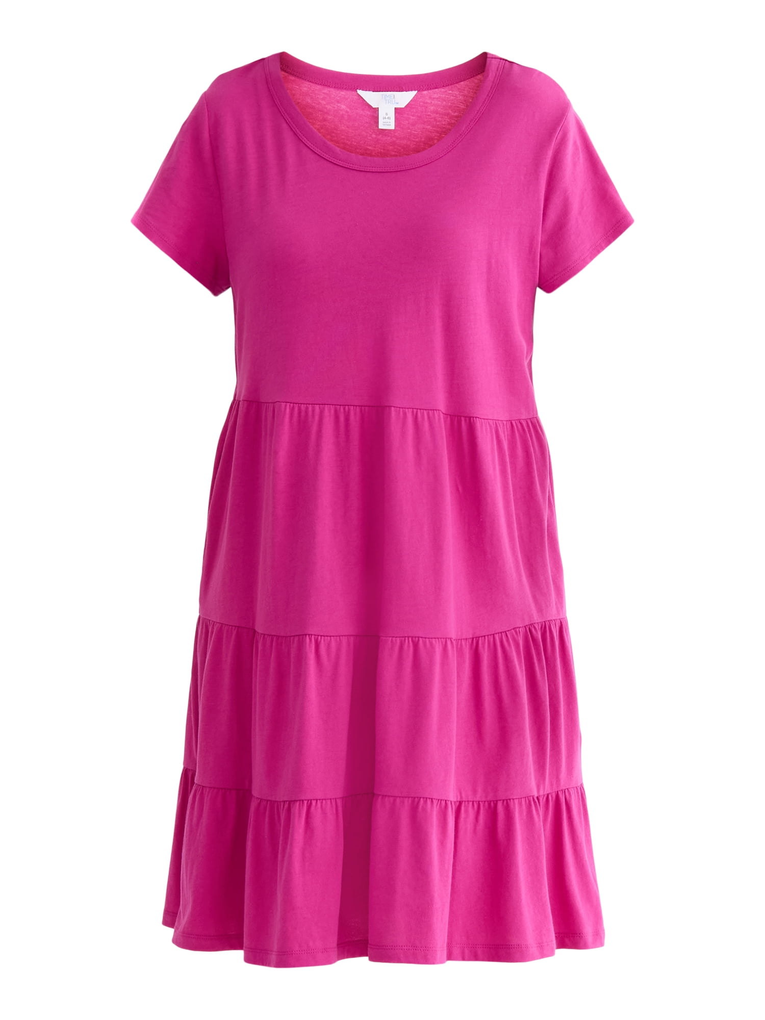 Time and Tru Women's and Women's Plus Tiered Cotton Mini Dress, Sizes XS-4X