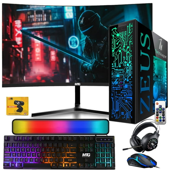 Restored TechMagnet Gaming Desktop PC,Intel i5 6th Gen,Zeus Pro 6,GT 1030,32GB RAM ARGB,512GB SSD+2TB HDD,24 Inch Curved Monitor,RGB Front Panel,RGB Kit,Windows 11 Pro