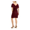 thumbnail image 2 of CONNECTED APPAREL Womens Burgundy Sheer Overlay Jersey-knit Pullover Short Sleeve V Neck Above The Knee Evening Sheath Dress 10, 2 of 4
