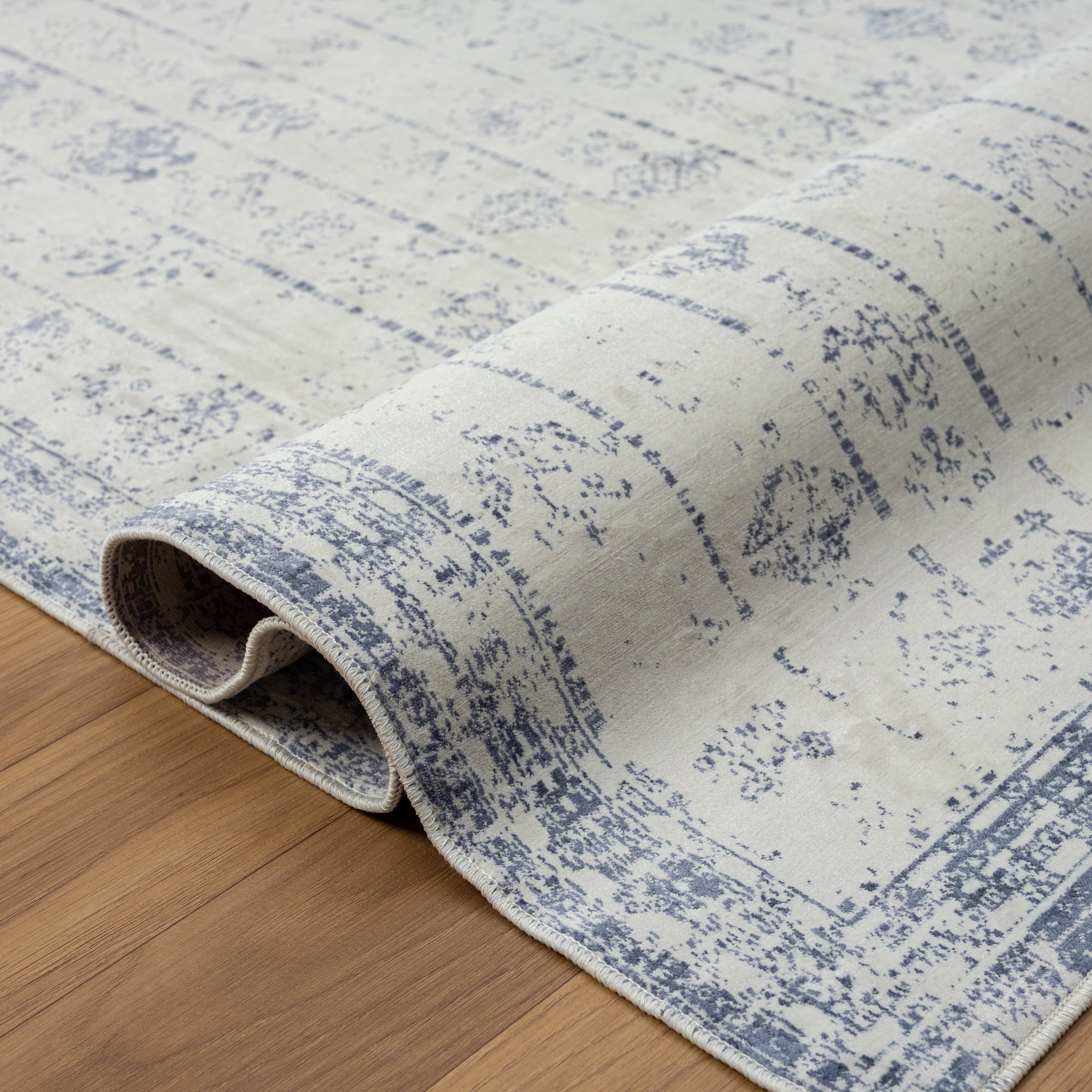 LR Home Brooke 2'8" x 3'10" Gray/Blue Gemoetric Waterproof Non-Slip Machine Washable Indoor Area Rug