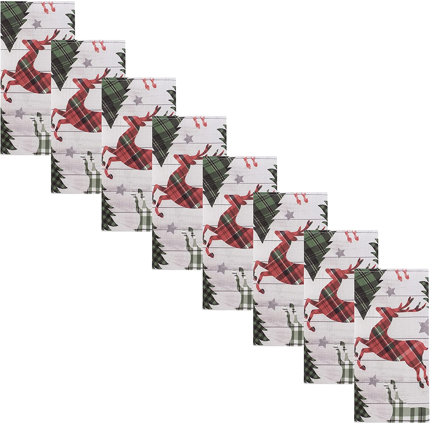 Newbridge Merry Reindeer Prance Country Rustic Christmas Fabric Napkins, Fun Cottage Reindeer