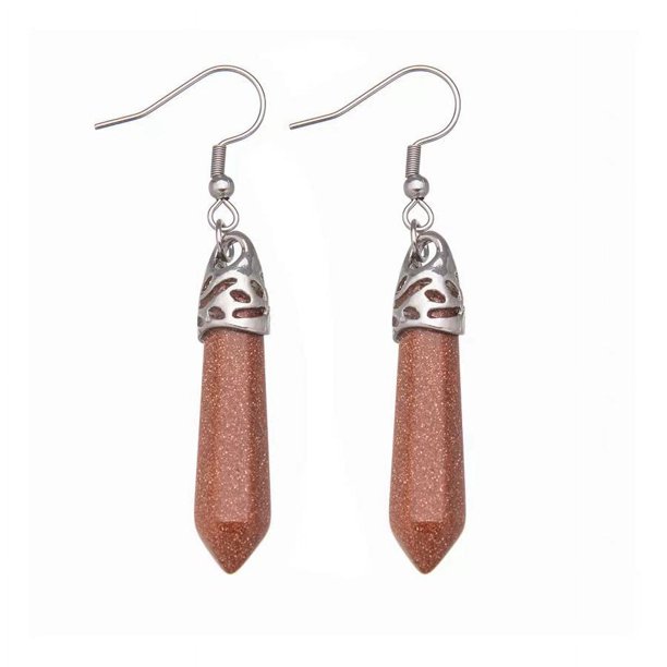 Nvzi Pendientes y aretes para hombre, pendientes de acero inoxidable con colgante hexagonal de una sola punta de cristal de piedra natural (oro)