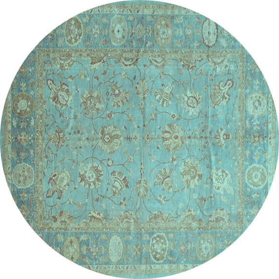 Ahgly Company Indoor Round Oriental Light Blue Traditional Area Rugs, 3' Round