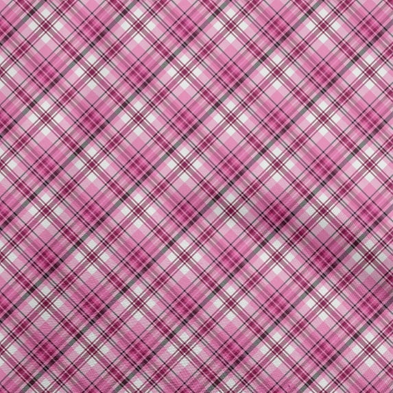 oneOone Rayon Pink Fabric Check Sewing Material Print Fabric By The Yard 56 Inch Wide