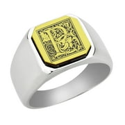 Stainless Steel Men Male Signet Ring Floral Alphabet Initial Anniversary Gold Top P SZ 10.5