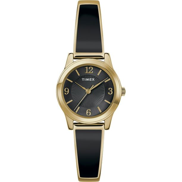Timex Women's Stretch Bangle 25mm Black/Gold Stainless Steel Expansion ...