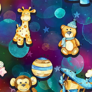 FREE SHIPPING!!! Night Time Toys Design 100% Cotton Quilting Fabric, DIY Projects by the Yard (Blue, Purple, Orange)