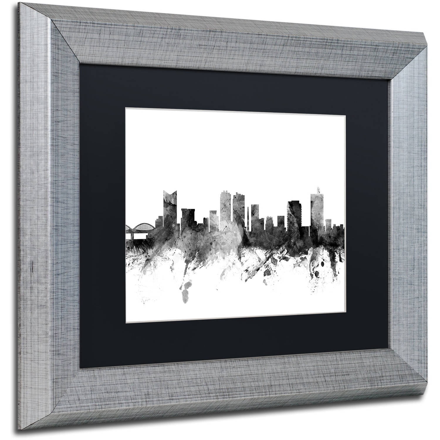 Trademark Fine Art "Fort Worth Texas Skyline B&W" Canvas Art by Michael Tompsett, Black Matte, Silver Frame