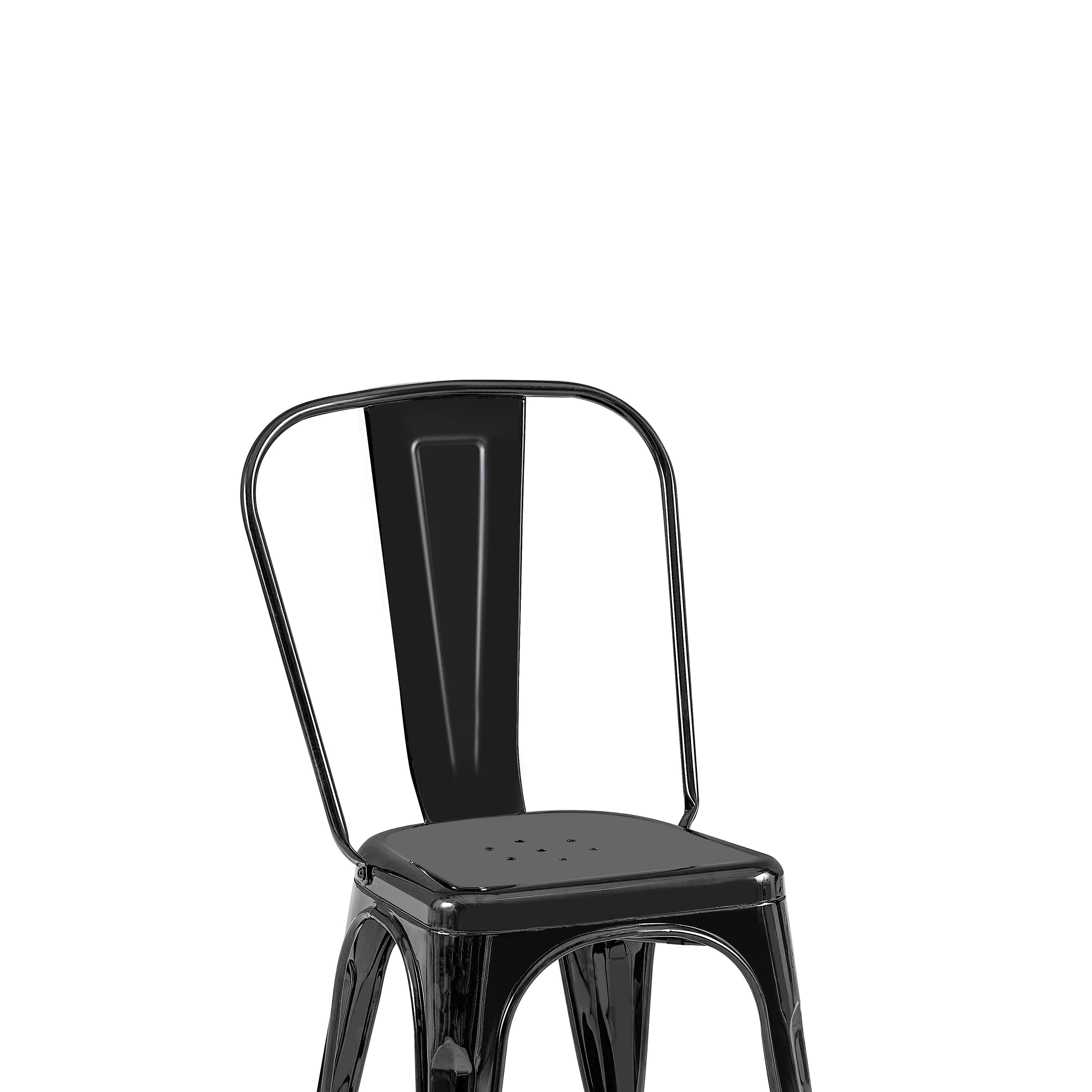 High Gloss Black Industrial Metal Dining Chairs 18 Inch Seat Height Stackable, Set of 4