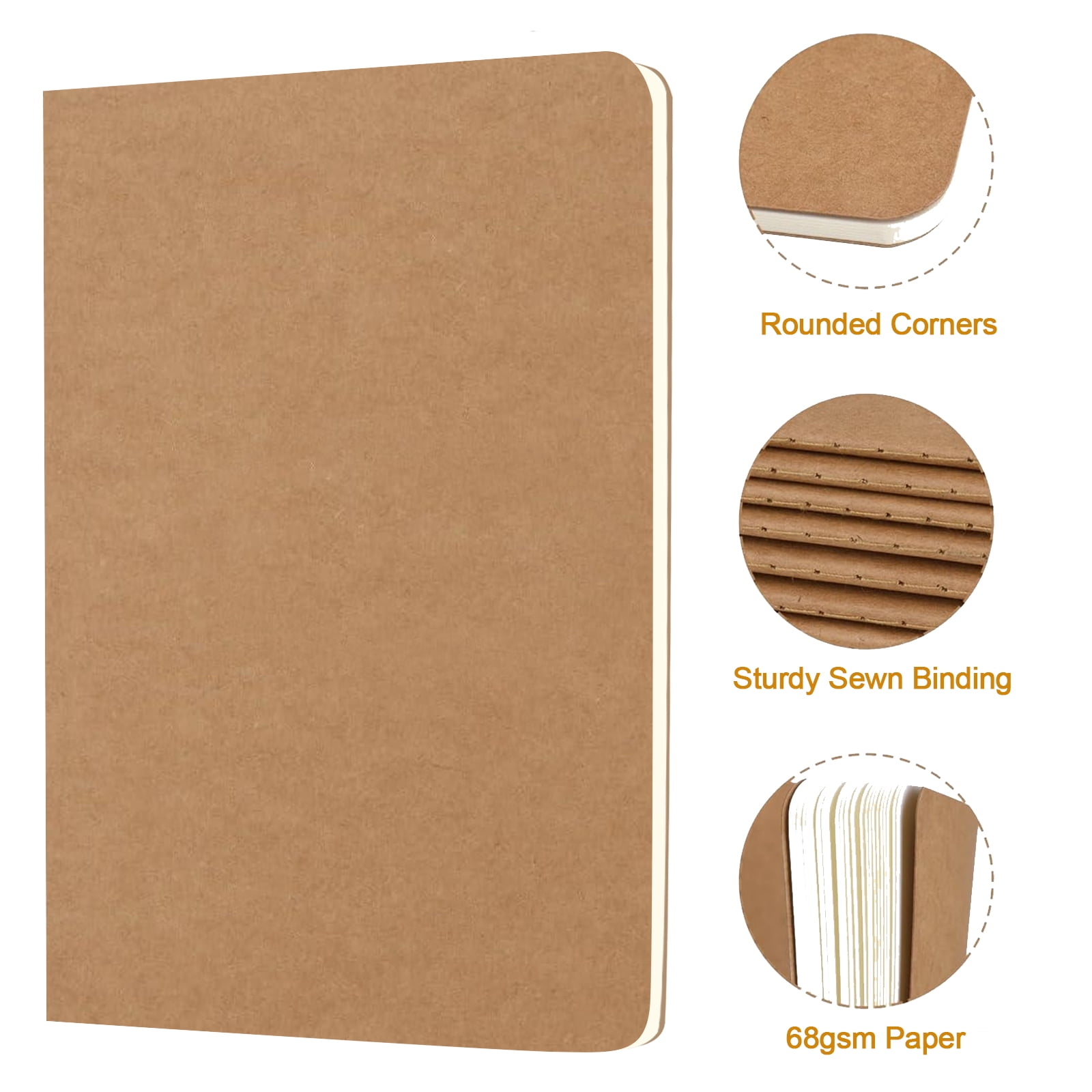 OSIMIG 36 Pack A5 Kraft Notebooks Bulk, 8x5.5 Inches Lined Paper Travel Journaling Notebooks, Composition Notebook for School Office Supplies, 34 Sheets 68 Pages