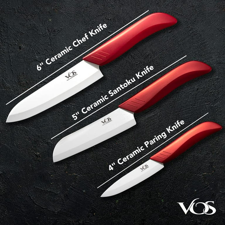 Vos Ceramic Knives for Kitchen Three Knife Set With 3 Covers a Peeler and a  Gift Box (Black) 