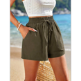 thumbnail image 5 of Linen Shorts for Women Summer Casual High Waisted Wide Leg Drawstring Beach Loose Shorts Comfy Fashion Outfits Green L, 5 of 7