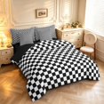 thumbnail image 2 of Manfei Modern Checkered 7pcs Queen Bedding,Geometric Check Bedding Comforter Set Queen,Black White,Black Reversible, 2 of 7