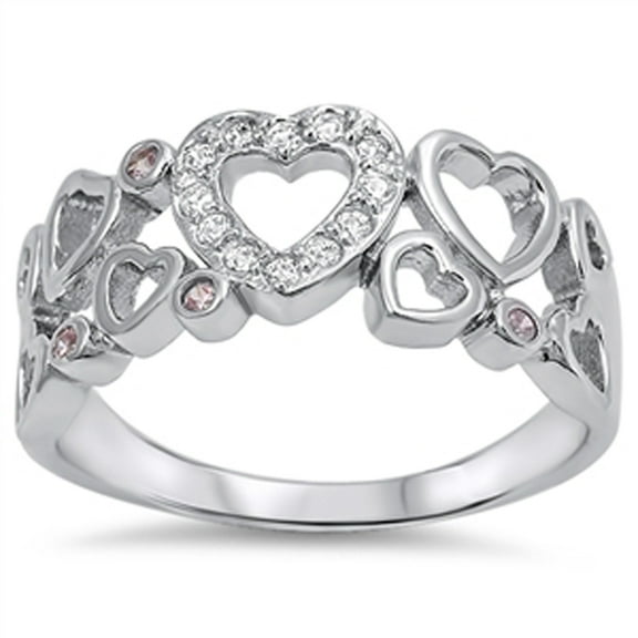 Heart White Pink Cubic Zirconia Promise Ring .925 Sterling Silver Open Band Jewelry Female Size 6