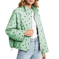 thumbnail image 2 of WIZUTIZ Women's Polka Dot Zip Up Jacket Lapel Collar Drawstring Hem Casual Lightweight Coat Spring Fall Outerwear with Pockets, 2 of 7