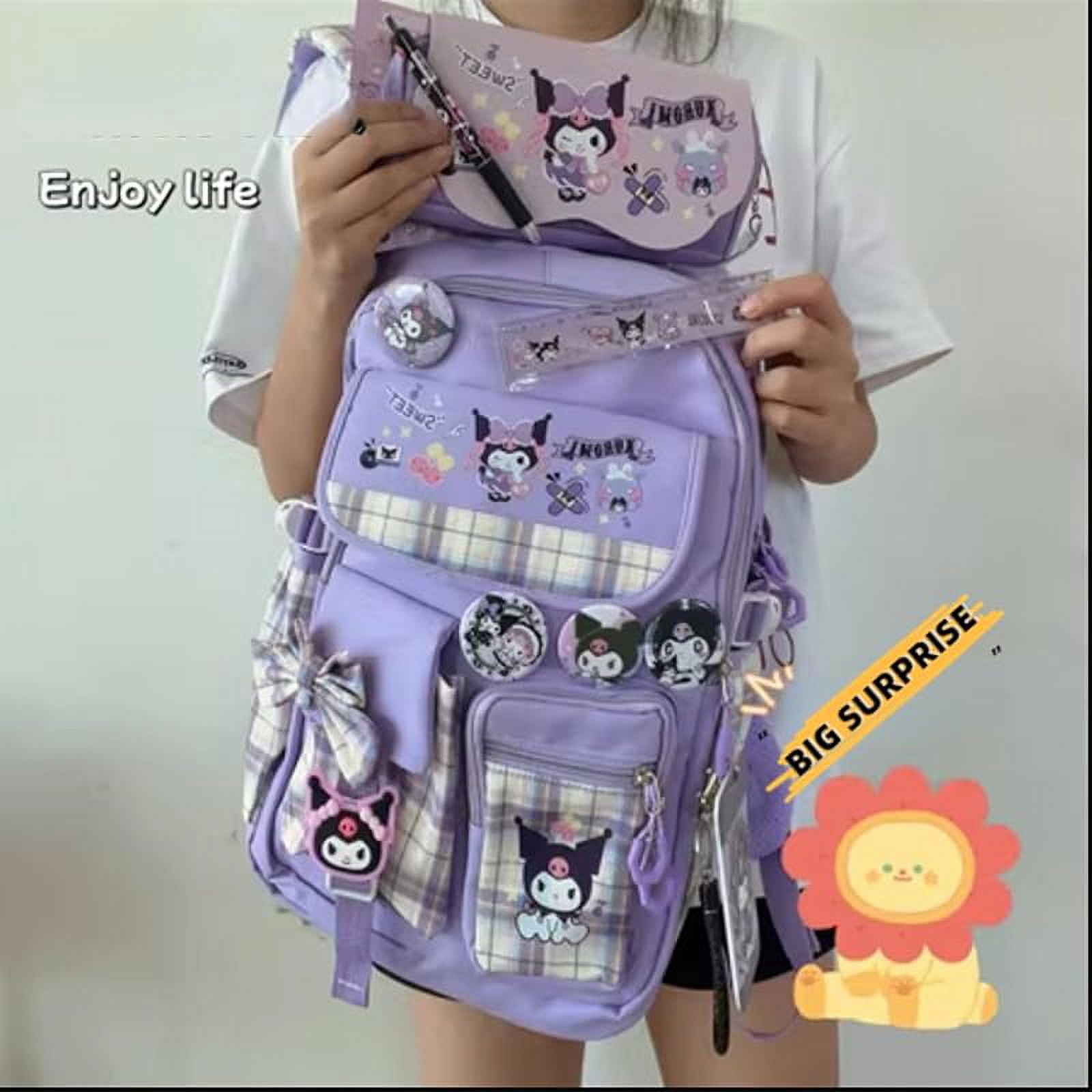 Kawaii backpack with 18PCs accessories anime cartoon anti-theft travel aesthetic new semester gifts bag with cute pins…