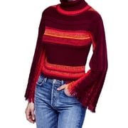 Free People Womens Fringed Sleeve Pullover Sweater, Multicoloured, Small