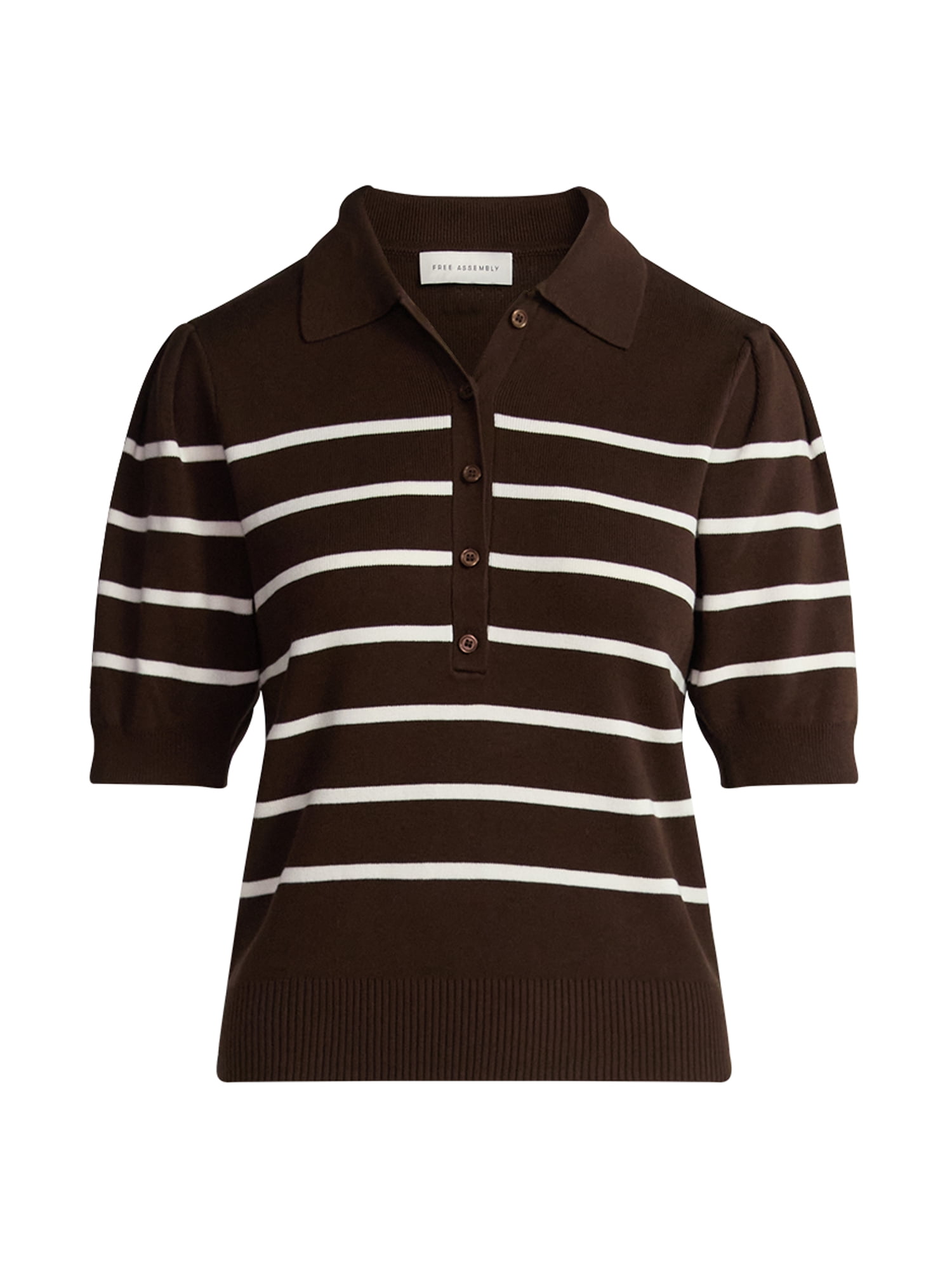 Free Assembly Women's and Women's Plus Collared Sweater Tee with Puff Sleeves, Lightweight, Sizes XS-4X
