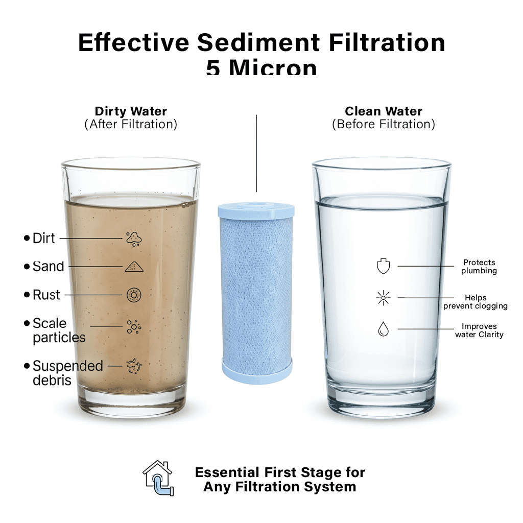 MyWaterClub Single Stage Whole House Water Filtration System – 10" x 4.5" Big Blue Housing, 1" Brass Insert Ports, Includes 5 Micron Sediment Filter, Wrench, Metal Bracket & Mounting Screws