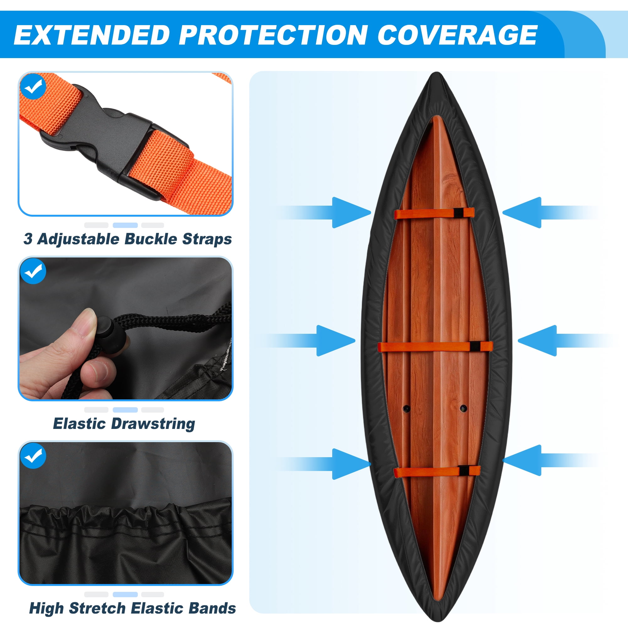 Unique Bargains Duty Oxford Cloth Kayak Cover Waterproof Black Orange 13.8ft-15ft