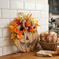 thumbnail image 4 of SeekLGT Halloween Door Wreath, Rustic Wooden Pumpkin Door Hanging, Fall Wreaths for Front Door with Burlap Bow and Maple Leaves, Autumn Home Decor, 1 pc, 4 of 8