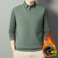 thumbnail image 4 of YHAJDS Men's Winter Warm Tops,Long Sleeve Shirts for Men Blouse Faux Two Piece Striped Warm Lapel Thick Knitwear Casual Loose Fall Winter Fashion Mens Long Sleeve Top, 4 of 5