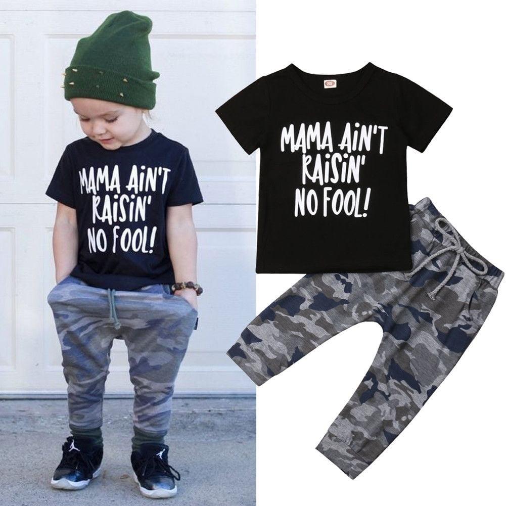 2PCS Toddler Kids Baby Girl Boy Outfits T-shirt Tops Long Pants Set Tracksuit US 