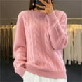 thumbnail image 2 of Lovskoo Women's Solid Color Sweater Round Neck Solid Color Knitwear Top Vintage Dough Twists Pullover Sweater Pink, 2 of 7