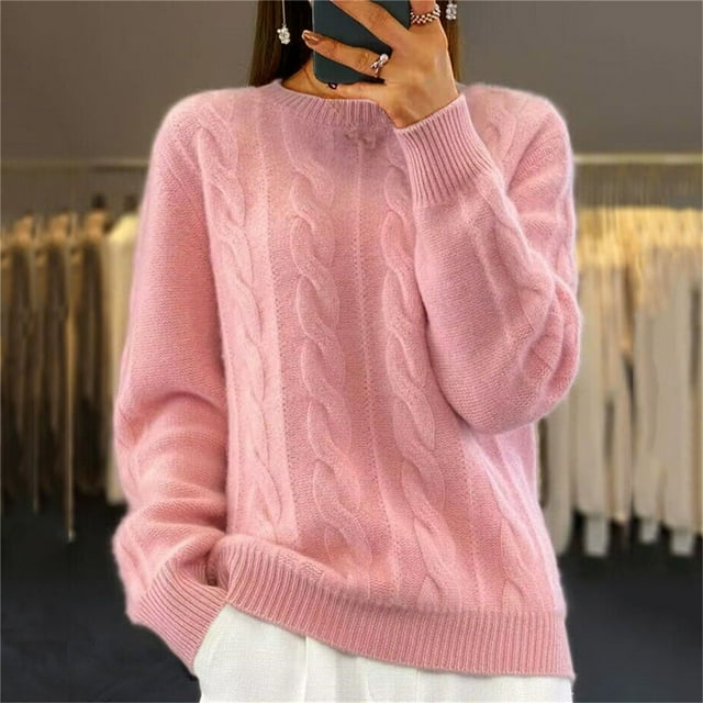 Frostluinai Sweaters for Women Long Sleeve Cable Knit Sweaters Crew Neck Lightweight Fall Sweaters Basic Solid Color Comzy Soft Sweaters