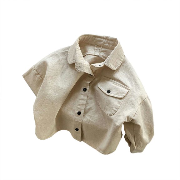 Godderr Toddler Newborn Boys Girls Long Sleeve Shirt V-Neck Cotton with Pockets Cardigan Jacket Fall Retro Versatile Tops Tops 9M-5Y