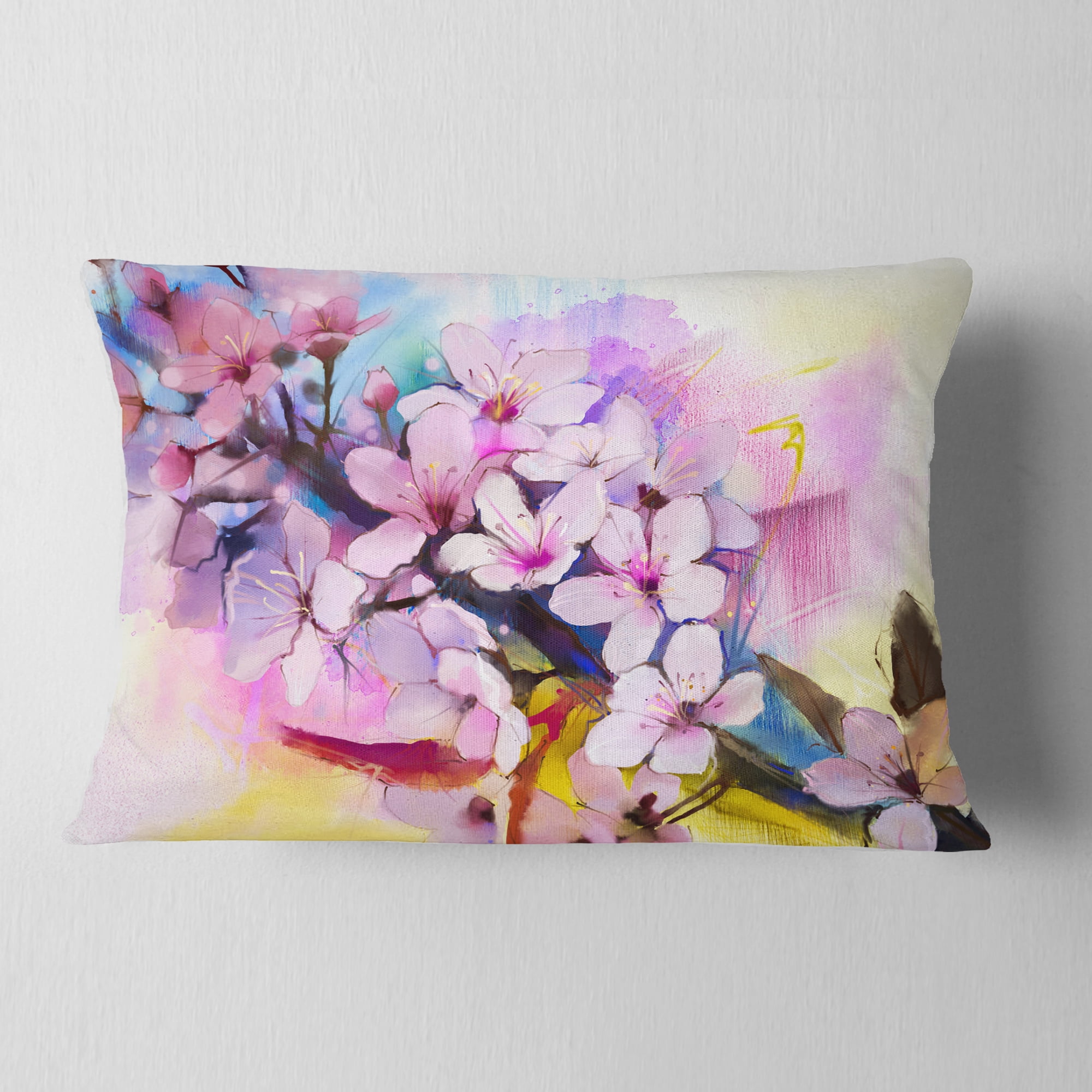 Designart Japanese Cherry Blossoms Watercolor - Floral Throw Pillow - 12x20